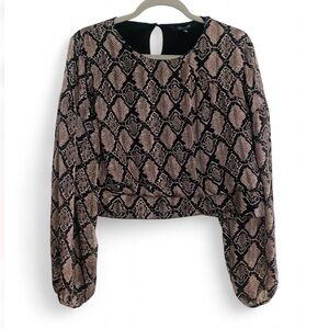 19 COOPER PINK BLACK METALLIC SNAKESKIN PRINT LONG SLEEVE BLOUSE SIZE MEDIUM